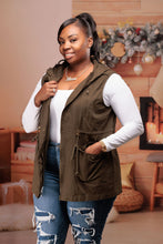 Load image into Gallery viewer, Plus Size Hoodie Vest (DK Olive)

