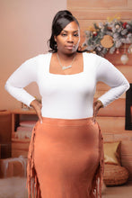Load image into Gallery viewer, Plus Size Fringe Skirt (Carmel Brown)
