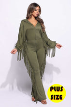 Load image into Gallery viewer, Plus Size Front Zipper Fringe Jumpsuit
