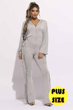 Load image into Gallery viewer, Plus Size Front Zipper Fringe Jumpsuit
