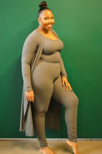 Plus Size Women 3 Piece Cardigan Legging Set (Charcoal)