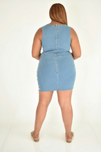 Load image into Gallery viewer, Lace Mini Denim Dress | Women&#39;s Plus Size (back)
