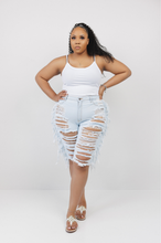 Load image into Gallery viewer, Light Blue Plus Size Distressed Bermuda Jeans
