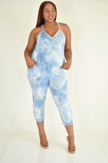 Girl's Plus Size Blue Tie Dye Jogger Jumpsuit | Lavacious Boutique